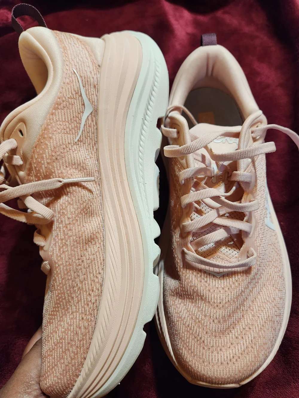 Hoka Women's Light Peach Knit Lace-Up Sneakers
